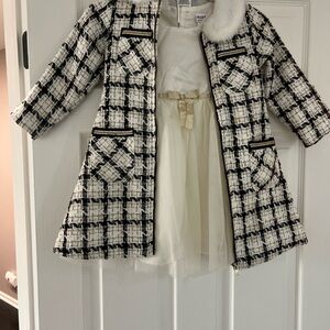Stylish Black and White Kids Coat and Dress Set
